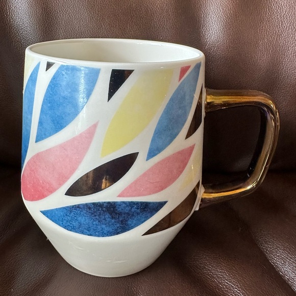 Other - Colorful ceramic mug with gold handle. Hand wash only. Microwave safe.